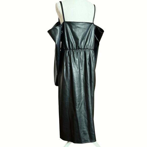 Eloquii faux leather off cold shoulder bodycon midi dress long sleeve midi 18 - Picture 9 of 12